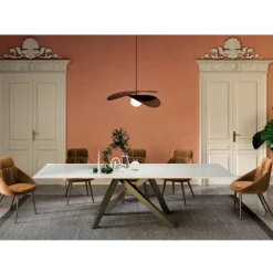 Viadurini Living Ausziehbare Esstische-Ausziehbarer Tisch mit mattweißer Glasplatte, hergestellt in Italien – Settimmio
