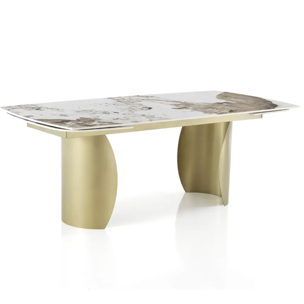 Viadurini Living Ausziehbare Esstische-Ausziehbarer Tisch mit Metallgestell und Keramikplatte in Marmoroptik - Lombo