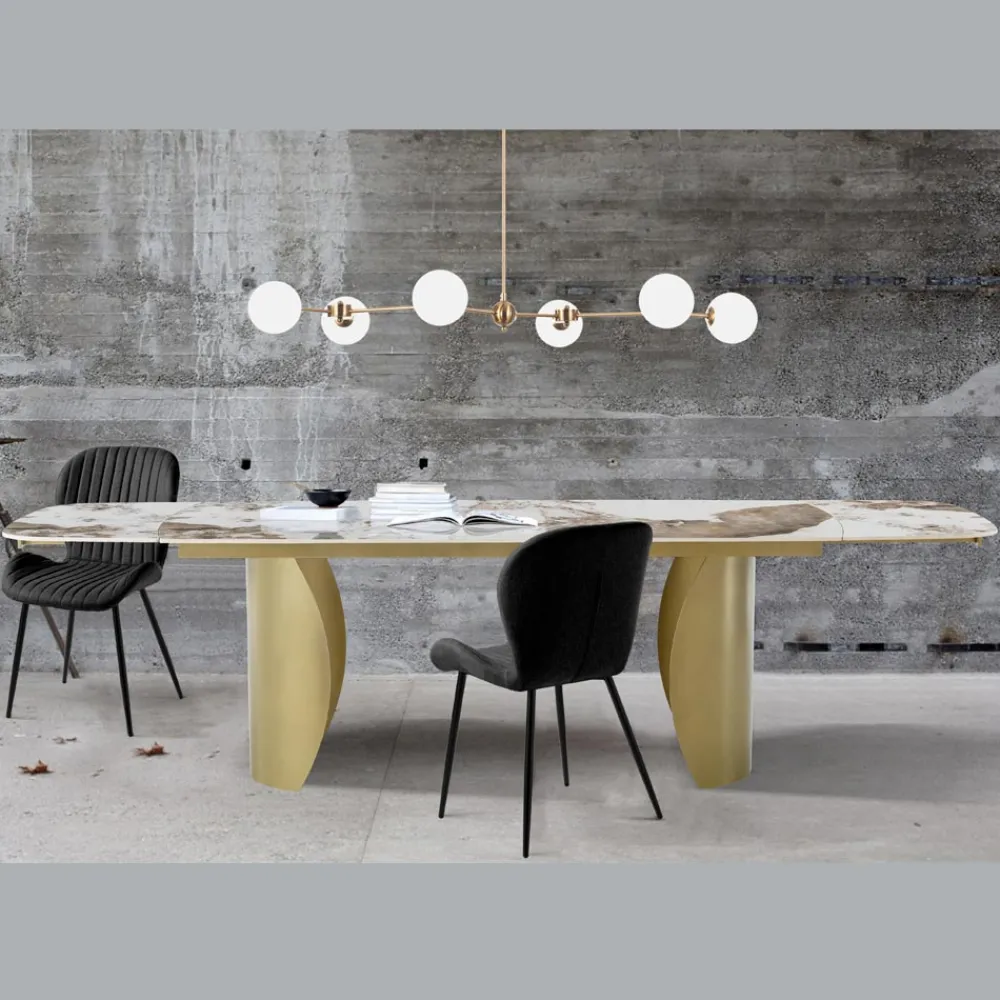 Viadurini Living Ausziehbare Esstische-Ausziehbarer Tisch mit Metallgestell und Keramikplatte in Marmoroptik - Lombo