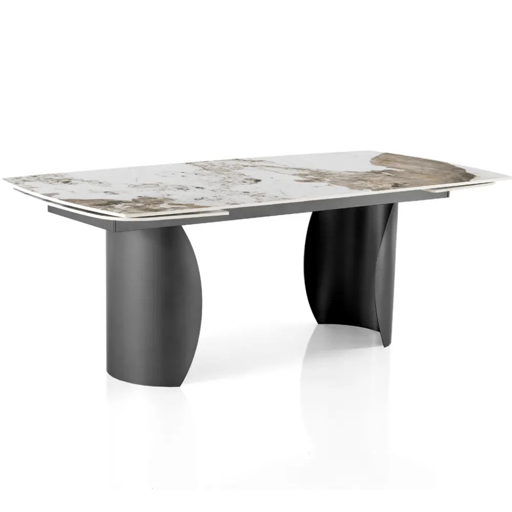 Viadurini Living Ausziehbare Esstische-Ausziehbarer Tisch mit Metallgestell und Keramikplatte in Marmoroptik - Lombo
