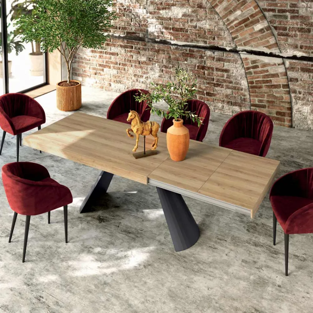 Viadurini Living Ausziehbare Esstische-Ausziehbarer Tisch mit synchronisierter seitlicher Öffnung, hergestellt in Italien – Gläser