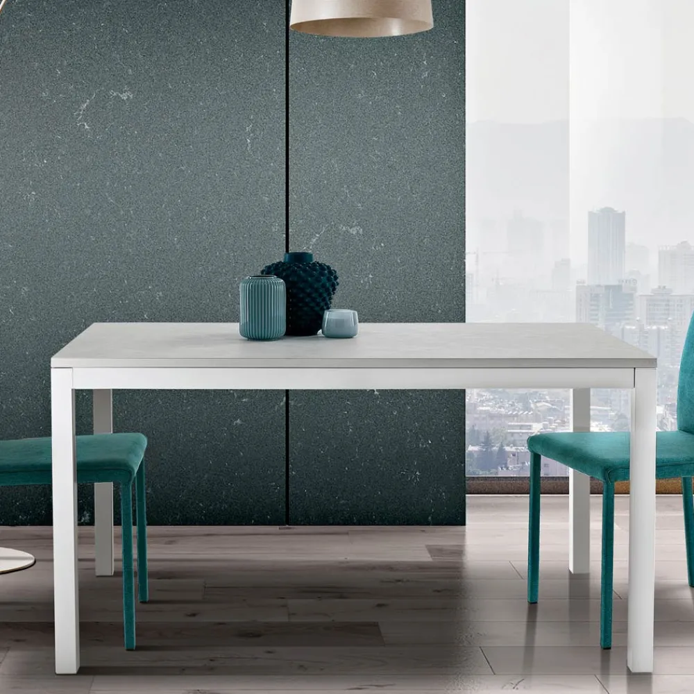 Viadurini Living Ausziehbare Esstische-Ausziehbarer Tisch mit weißen Metallbeinen und Melaminplatte - Shaila