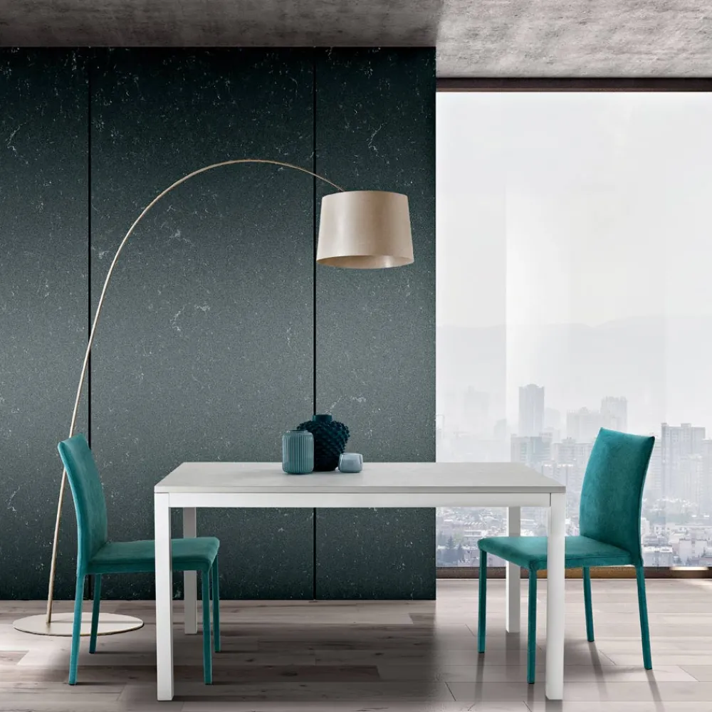 Viadurini Living Ausziehbare Esstische-Ausziehbarer Tisch mit weißen Metallbeinen und Melaminplatte - Shaila