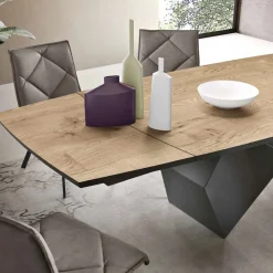 Viadurini Living Ausziehbare Esstische-Ausziehbarer Tisch 200/300x100 aus Eichenfurnier und Metall - Cross