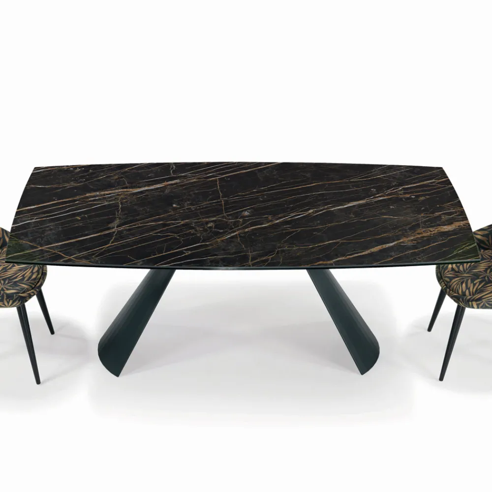 Viadurini Living Ausziehbare Esstische-Ausziehbarer Wohnzimmertisch mit tonnenförmiger Platte aus Keramik, hergestellt in Italien – Gläser