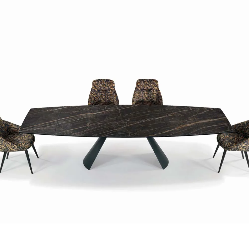 Viadurini Living Ausziehbare Esstische-Ausziehbarer Wohnzimmertisch mit tonnenförmiger Platte aus Keramik, hergestellt in Italien – Gläser