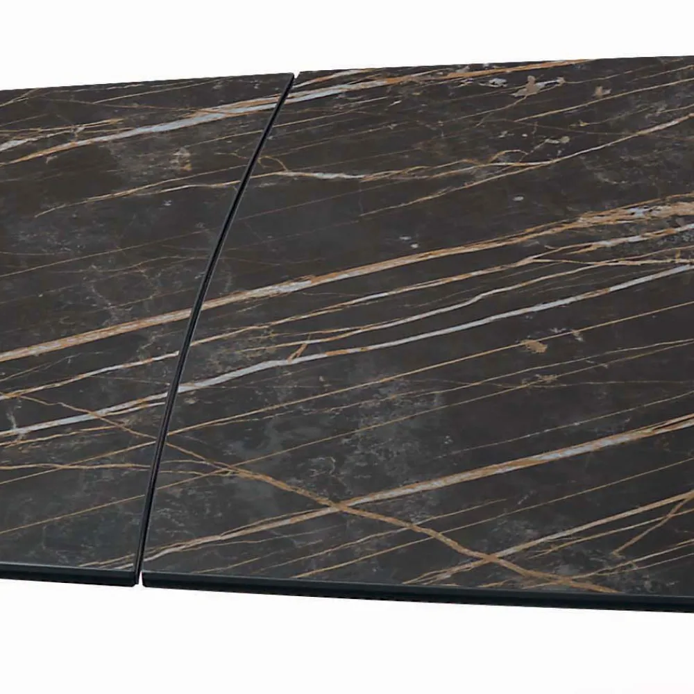 Viadurini Living Ausziehbare Esstische-Ausziehbarer Wohnzimmertisch mit tonnenförmiger Platte aus Keramik, hergestellt in Italien – Gläser