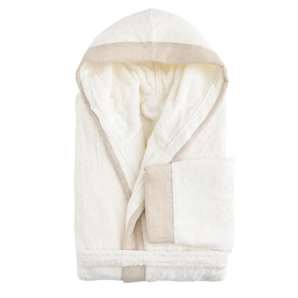 Viadurini Textile Bademäntel-Bademantel aus Baumwollfrottee mit Kapuze und Leinenrüsche - Mellow