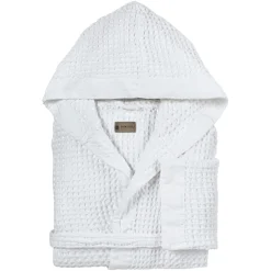 Viadurini Textile Bademäntel-Bademantel mit Kapuze und Leinenrüsche aus Baumwollwabenmuster – Plüsch