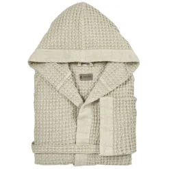 Viadurini Textile Bademäntel-Bademantel mit Kapuze und Leinenrüsche aus Baumwollwabenmuster – Plüsch