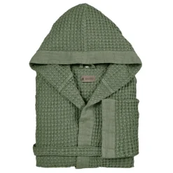 Viadurini Textile Bademäntel-Bademantel mit Kapuze und Leinenrüsche aus Baumwollwabenmuster – Plüsch