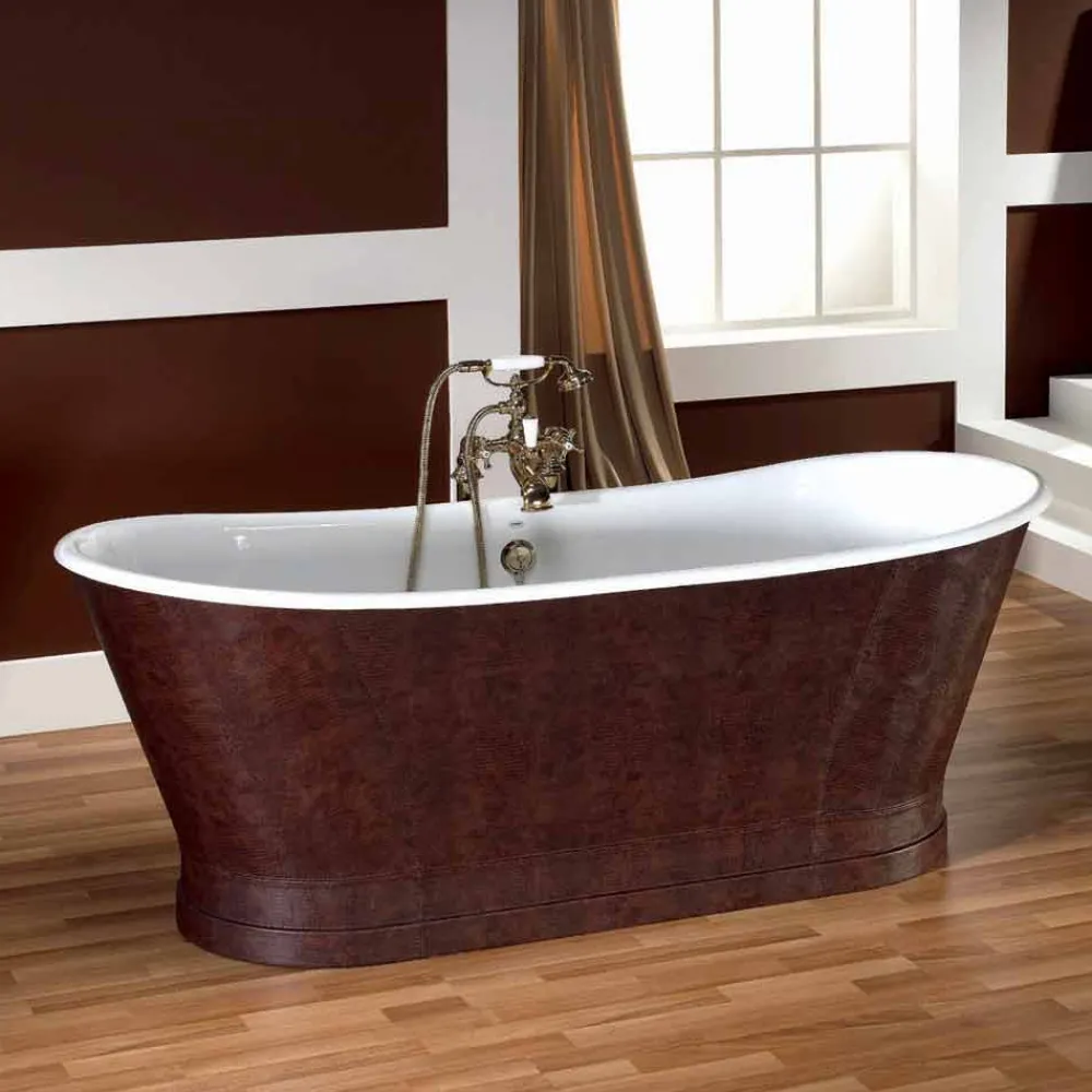 Viadurini Bathroom Freistehende Badewannen-Badewanne freistehend mit Leder Bezug modern Elsie