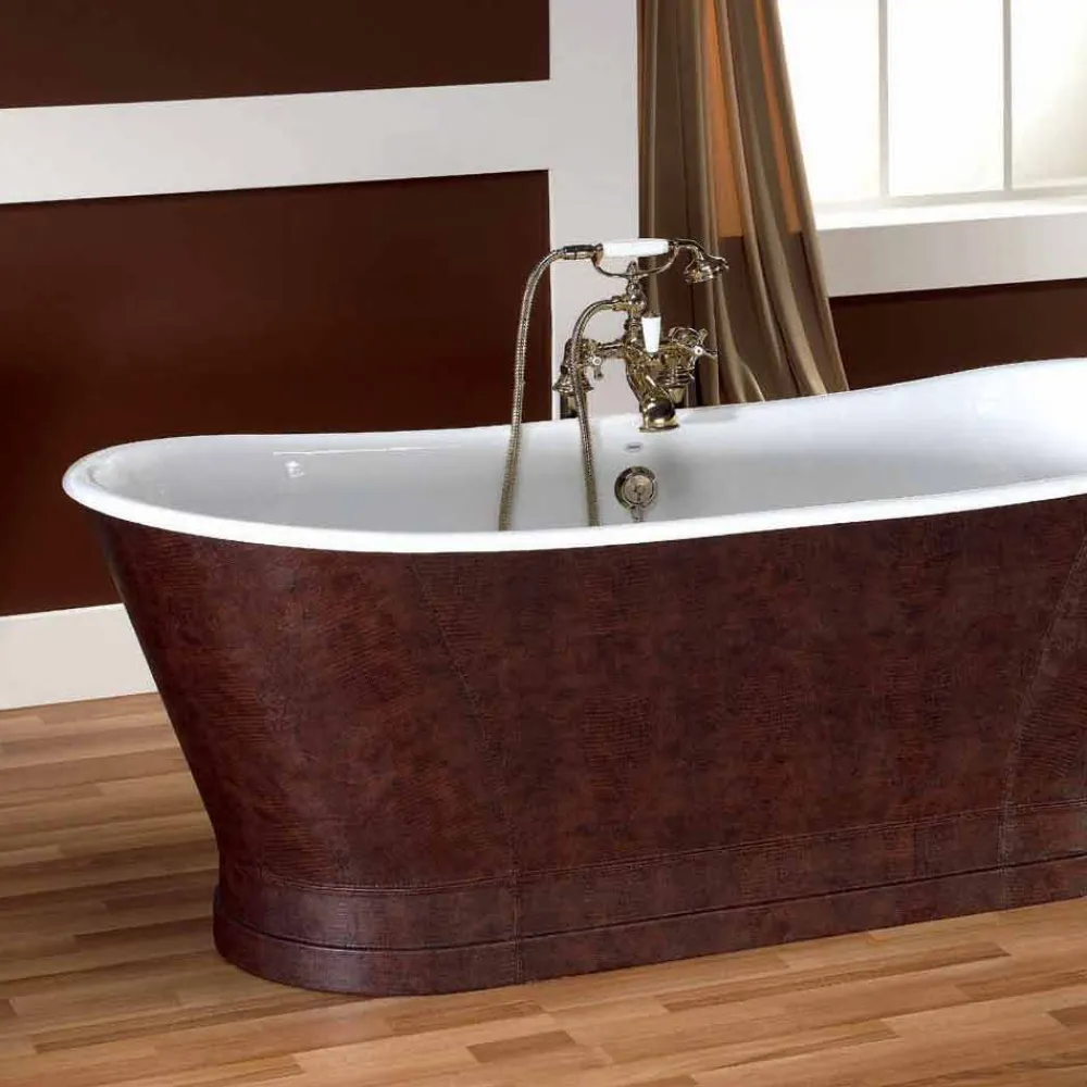 Viadurini Bathroom Freistehende Badewannen-Badewanne freistehend mit Leder Bezug modern Elsie