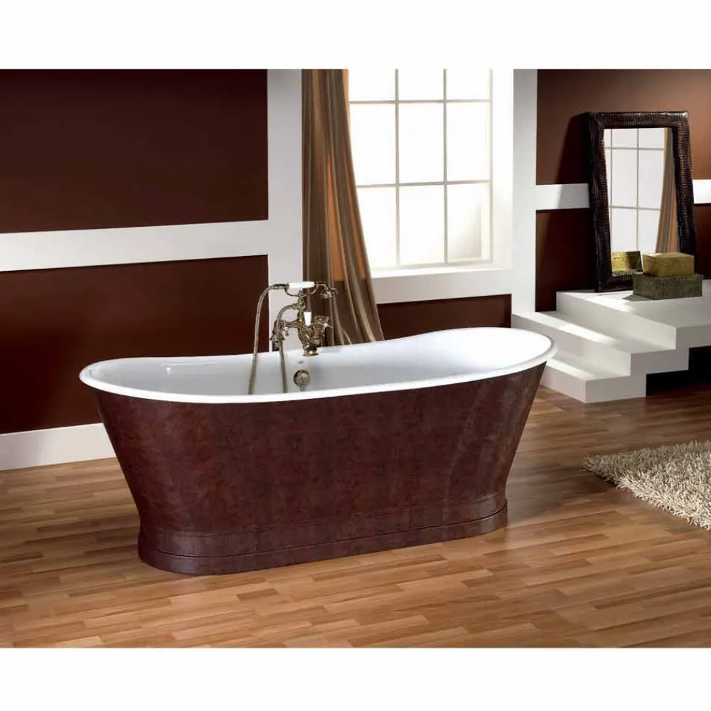 Viadurini Bathroom Freistehende Badewannen-Badewanne freistehend mit Leder Bezug modern Elsie