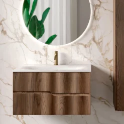 Viadurini Bathroom Badmöbel Hängend-Badezimmerkomposition aus gerippter Rio-Eiche, hergestellt in Italien – Afrodite