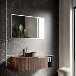 Viadurini Bathroom Badmöbel Hängend-Badezimmerkomposition aus gerippter Eiche und offenem Fach, hergestellt in Italien – Febe