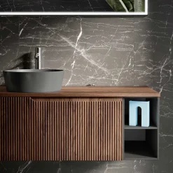 Viadurini Bathroom Badmöbel Hängend-Badezimmerkomposition aus gerippter Eiche und offenem Fach, hergestellt in Italien – Febe