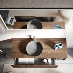 Viadurini Bathroom Badmöbel Hängend-Badezimmerkomposition aus gerippter Eiche und offenem Fach, hergestellt in Italien – Febe