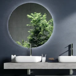 Viadurini Bathroom Badmöbel Hängend-Badezimmerkomposition in Betonfarbe und Mattweiß mit Waschbecken, Spiegel und Sockel – Palom