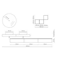 Viadurini Bathroom Badmöbel Hängend-Badezimmerkomposition in Betonfarbe und Mattweiß mit Waschbecken, Spiegel und Sockel – Palom