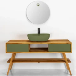 Viadurini Bathroom Badmöbel Stehend-Badezimmer-Komposition inklusive Accessoires und Unterschrank aus Teak - Georges