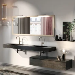 Viadurini Bathroom Badmöbel Hängend-Badezimmerkomposition komplett mit Spiegel und Doppelwaschbecken, hergestellt in Italien – Palom