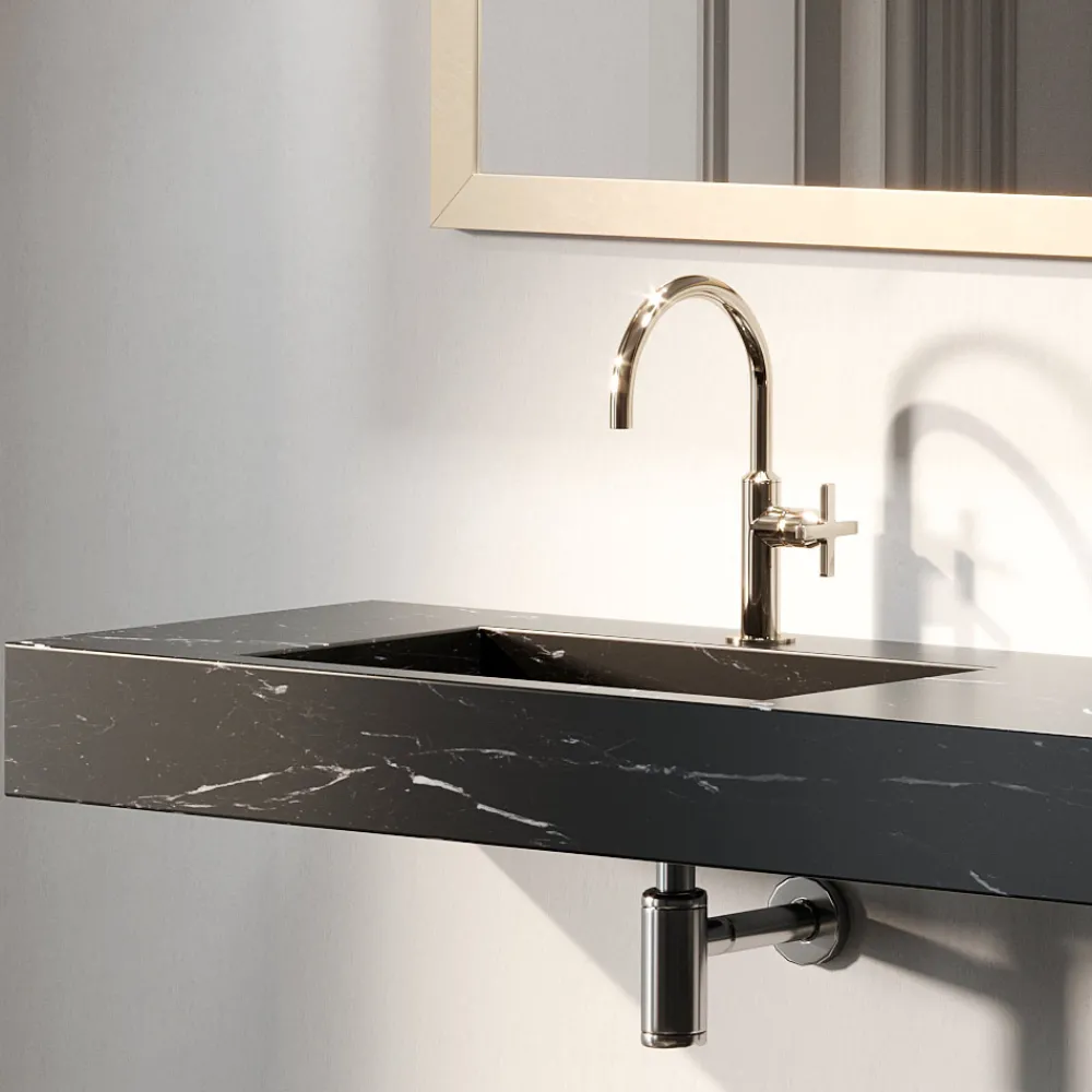 Viadurini Bathroom Badmöbel Hängend-Badezimmerkomposition komplett mit Spiegel und Doppelwaschbecken, hergestellt in Italien – Palom