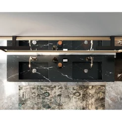 Viadurini Bathroom Badmöbel Hängend-Badezimmerkomposition komplett mit Spiegel und Doppelwaschbecken, hergestellt in Italien – Palom