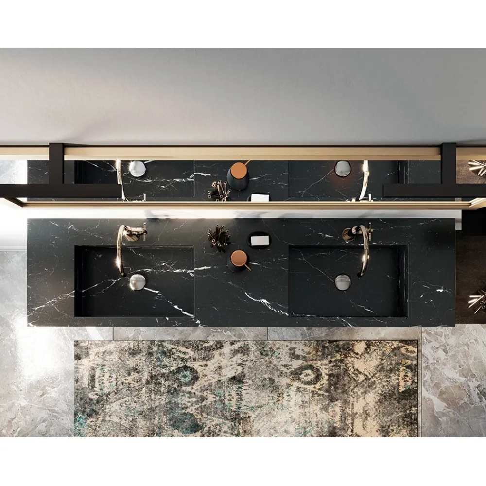 Viadurini Bathroom Badmöbel Hängend-Badezimmerkomposition komplett mit Spiegel und Doppelwaschbecken, hergestellt in Italien – Palom