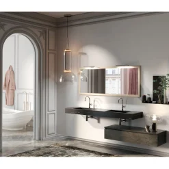 Viadurini Bathroom Badmöbel Hängend-Badezimmerkomposition komplett mit Spiegel und Doppelwaschbecken, hergestellt in Italien – Palom