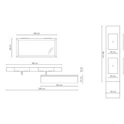 Viadurini Bathroom Badmöbel Hängend-Badezimmerkomposition komplett mit Spiegel und Doppelwaschbecken, hergestellt in Italien – Palom