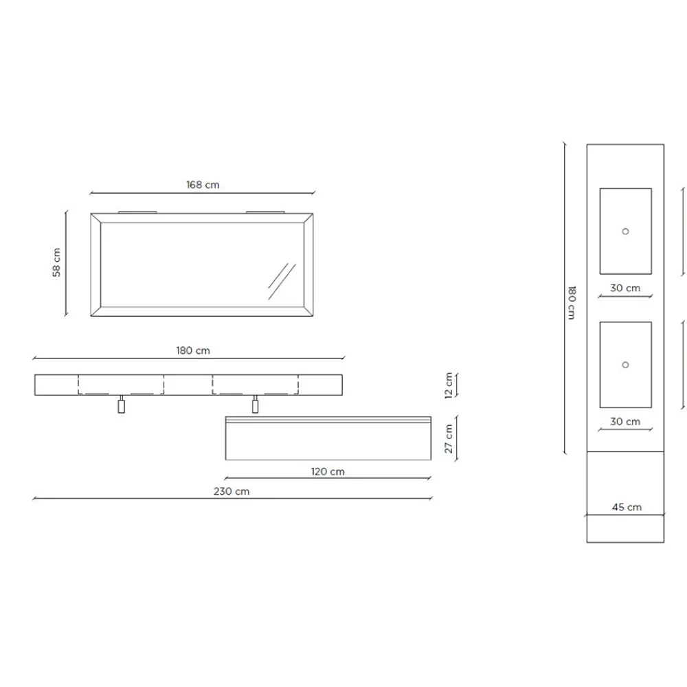 Viadurini Bathroom Badmöbel Hängend-Badezimmerkomposition komplett mit Spiegel und Doppelwaschbecken, hergestellt in Italien – Palom