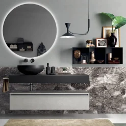 Viadurini Bathroom Badmöbel Hängend-Badezimmerkomposition komplett mit Spiegel, Waschbecken, Sockel und Platte, hergestellt in Italien – Palom