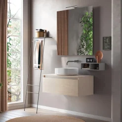 Viadurini Bathroom Badmöbel Hängend-Badezimmerkomposition komplett mit Waschbecken, Spiegel und Sockel, hergestellt in Italien – Dream