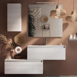 Viadurini Bathroom Badmöbel Hängend-Badezimmerkomposition komplett mit Waschbecken, kratzfestem Sockel und Spiegel, hergestellt in Italien – Dream