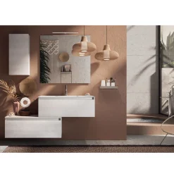 Viadurini Bathroom Badmöbel Hängend-Badezimmerkomposition komplett mit Waschbecken, kratzfestem Sockel und Spiegel, hergestellt in Italien – Dream