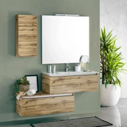 Viadurini Bathroom Badmöbel Hängend-Badezimmerkomposition komplett mit Waschbecken, kratzfestem Sockel und Spiegel, hergestellt in Italien – Dream