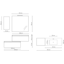 Viadurini Bathroom Badmöbel Hängend-Badezimmerkomposition komplett mit Waschbecken, kratzfestem Sockel und Spiegel, hergestellt in Italien – Dream