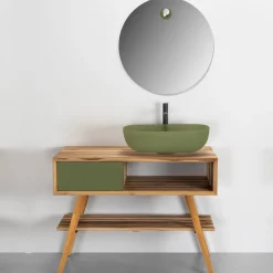 Viadurini Bathroom Badmöbel Stehend-Badezimmer-Komposition komplett mit Waschbecken und Unterschrank aus Teak - Sylviane