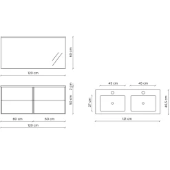 Viadurini Bathroom Badmöbel Hängend-Badezimmerkomposition mit Spiegel, Doppelwaschbecken und Sockel, hergestellt in Italien – Kilos