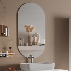 Viadurini Bathroom Badmöbel Hängend-Badezimmerkomposition mit Sockel aus Havanna-Stein, Spiegel und Waschbecken, hergestellt in Italien – Kilos