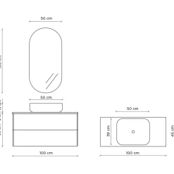 Viadurini Bathroom Badmöbel Hängend-Badezimmerkomposition mit Sockel aus Havanna-Stein, Spiegel und Waschbecken, hergestellt in Italien – Kilos