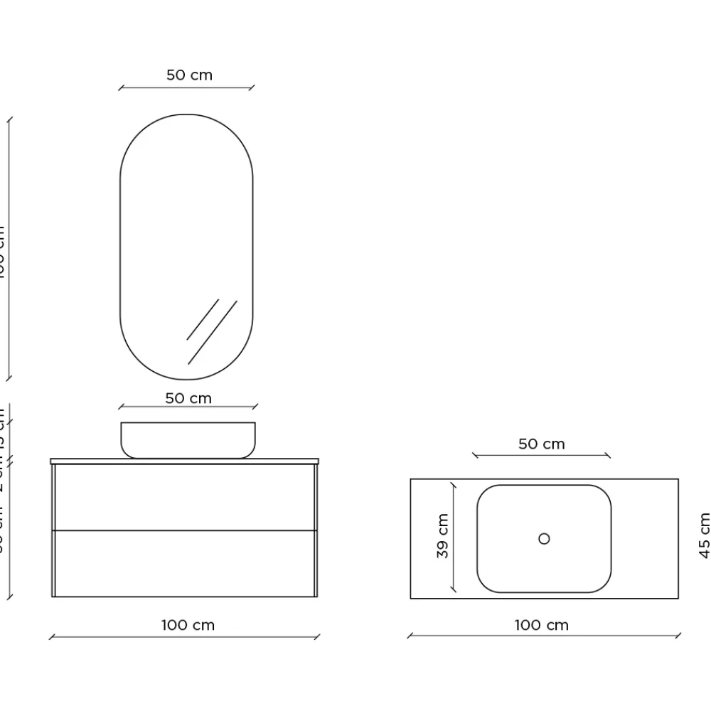 Viadurini Bathroom Badmöbel Hängend-Badezimmerkomposition mit Sockel aus Havanna-Stein, Spiegel und Waschbecken, hergestellt in Italien – Kilos