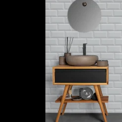 Viadurini Bathroom Badmöbel Stehend-Badezimmerkomposition mit Teakholzschrank, Waschbecken und Zubehör - Carolie