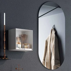 Viadurini Bathroom Badmöbel Hängend-Badezimmerkomposition mit ovalem Spiegel, Waschbecken und Sockel, hergestellt in Italien – Palom