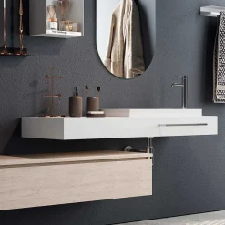 Viadurini Bathroom Badmöbel Hängend-Badezimmerkomposition mit ovalem Spiegel, Waschbecken und Sockel, hergestellt in Italien – Palom