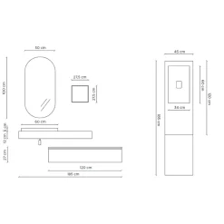 Viadurini Bathroom Badmöbel Hängend-Badezimmerkomposition mit ovalem Spiegel, Waschbecken und Sockel, hergestellt in Italien – Palom