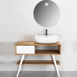 Viadurini Bathroom Badmöbel Stehend-Badezimmerkomposition mit Schrank, rundem Spiegel und Zubehör - Sylviane