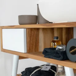 Viadurini Bathroom Badmöbel Stehend-Badezimmerkomposition mit Schrank, rundem Spiegel und Zubehör - Sylviane