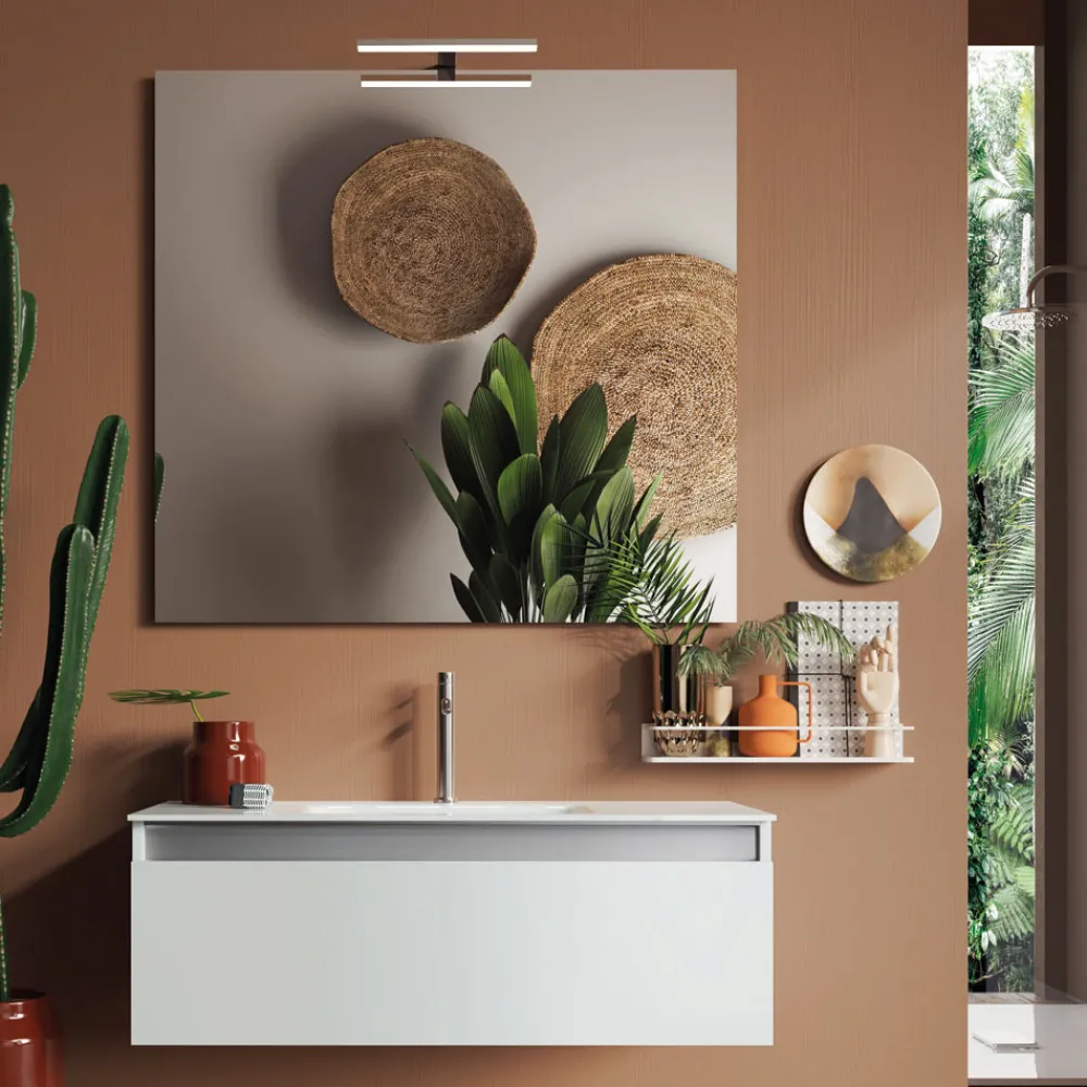 Viadurini Bathroom Badmöbel Hängend-Badezimmerkomposition mit Hängesockel, Spiegel und Waschbecken Made in Italy – Dream